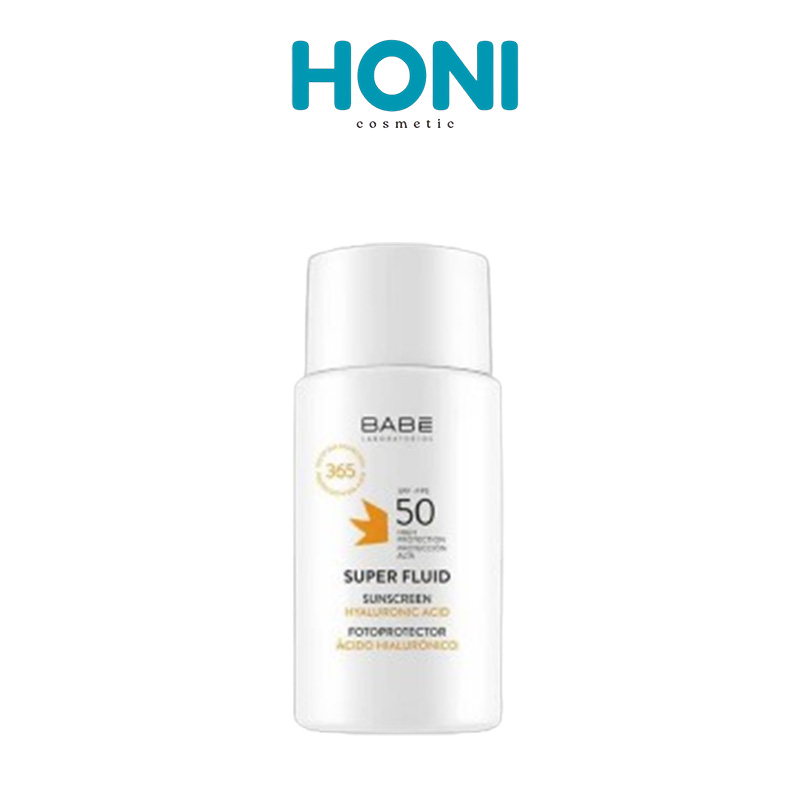 Kem Chống Nắng Babe Super Fluid Hyaluronic Acid Cho Da Khô, Da Bong Tróc 50Ml Chữ Vàng - CN58